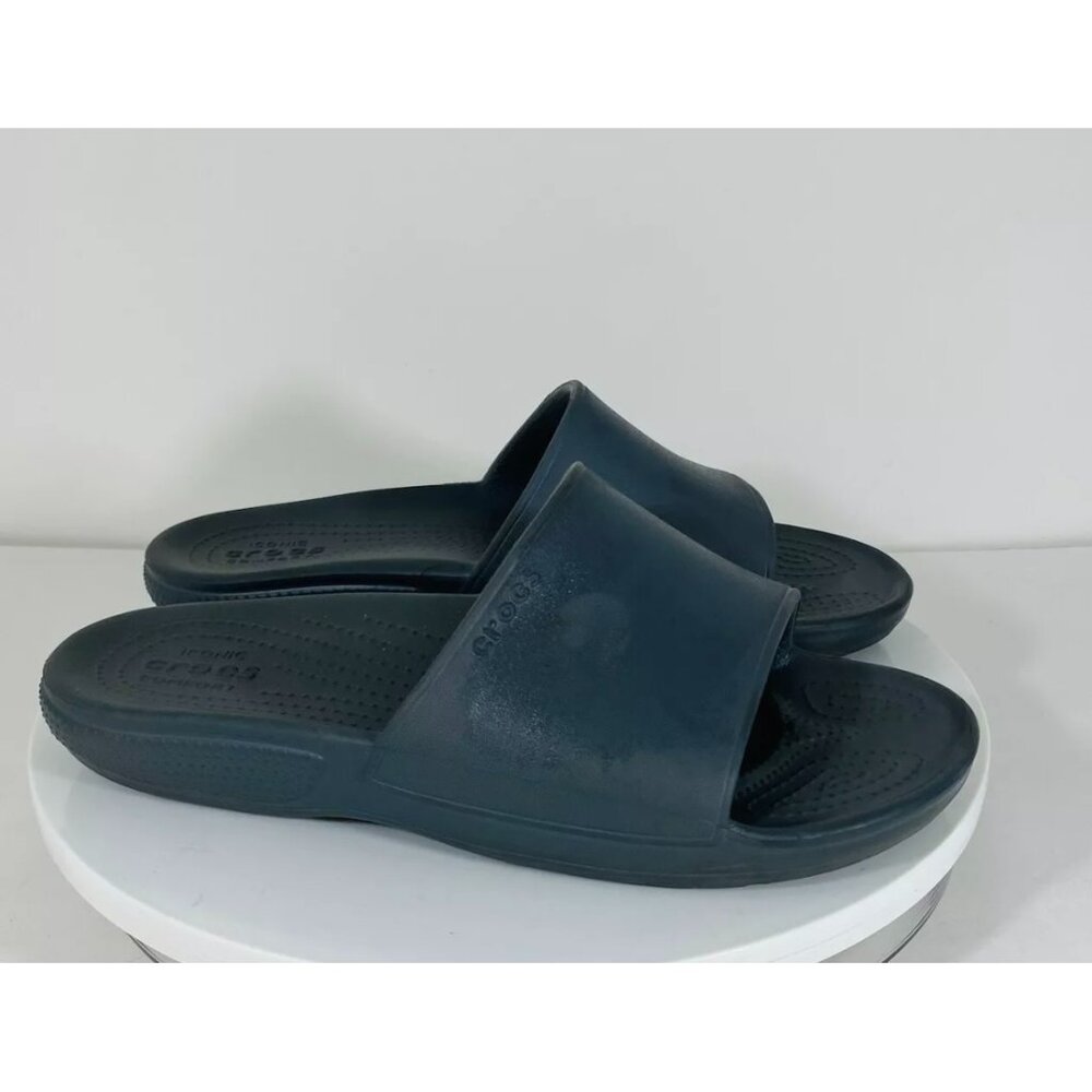 Crocs Comfort Slide Sandals Womens 9 Gray Band Slip On Active Resortwear Gym